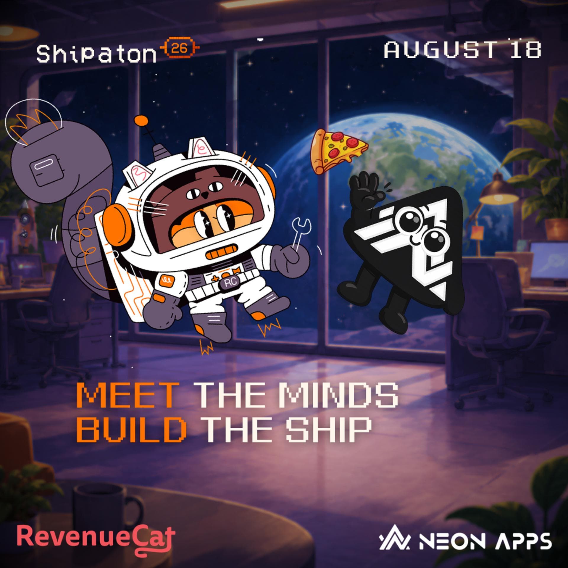 Neon Apps x RevenueCat Shipaton Network & Mentor Meetup event artwork.