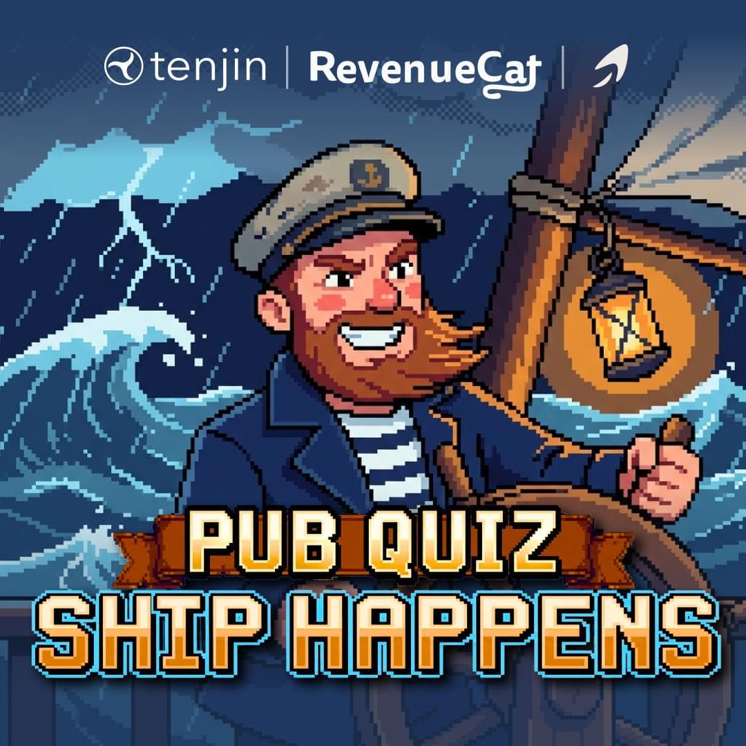 Pixel artwork of a ship captain sailing through a storm for the Ship Happens pub quiz.